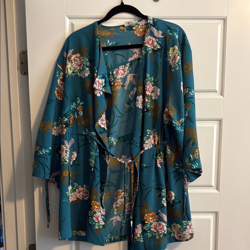 Floral Kimono Robe in Teal and Pink